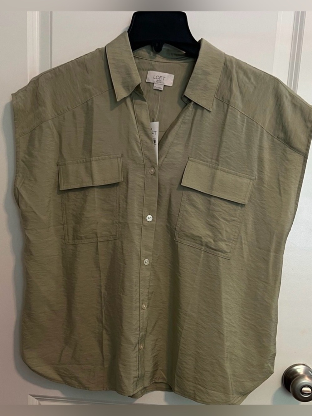 LOFT Olive Green Short-Sleeve Utility Shirt